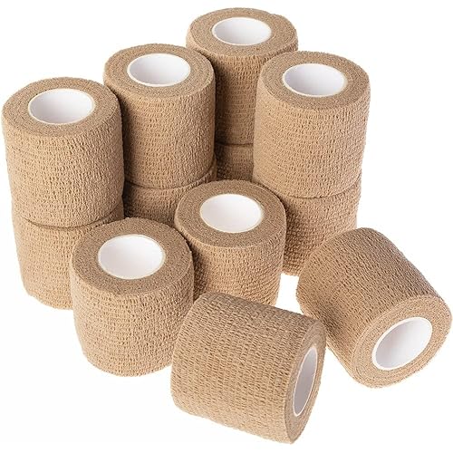 Self Adhesive Bandage Medical Tape Elastic Bandages Flexible Breathable First Aid Nonwoven Roll Stretching Exercise, Ankle Sprains and Swelling,Sports 2" x 5 Yards,12 Pack