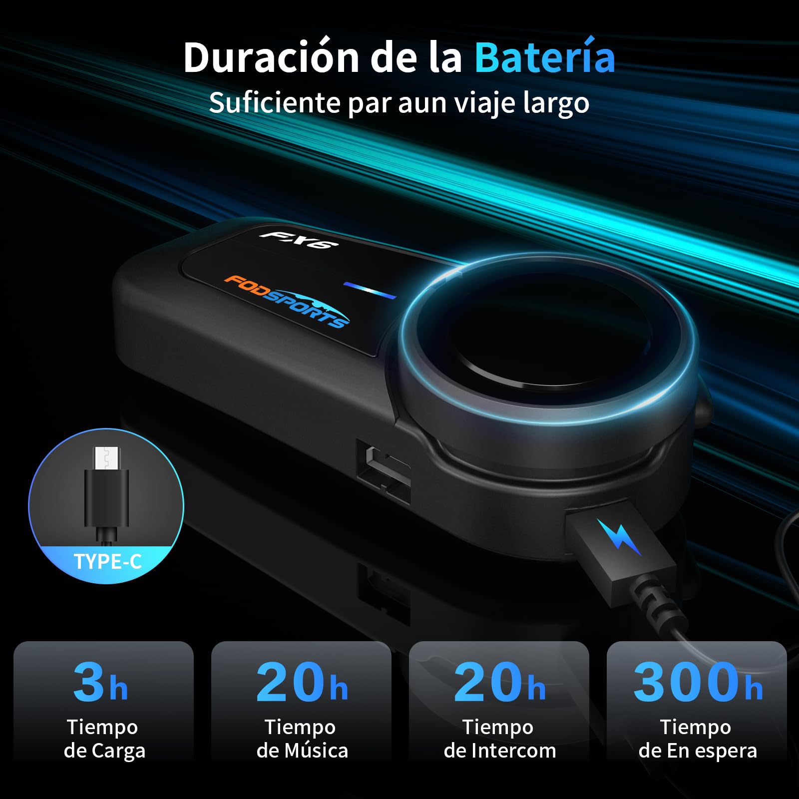 Fodsports FX6 Intercomunicador Casco Moto Bluetooth, Sistema Intercomunicador 6 Motoristas, Manos Libres Moto con Emparejamiento Universal, Auriculares Bluetooth para Motocicleta/ATV