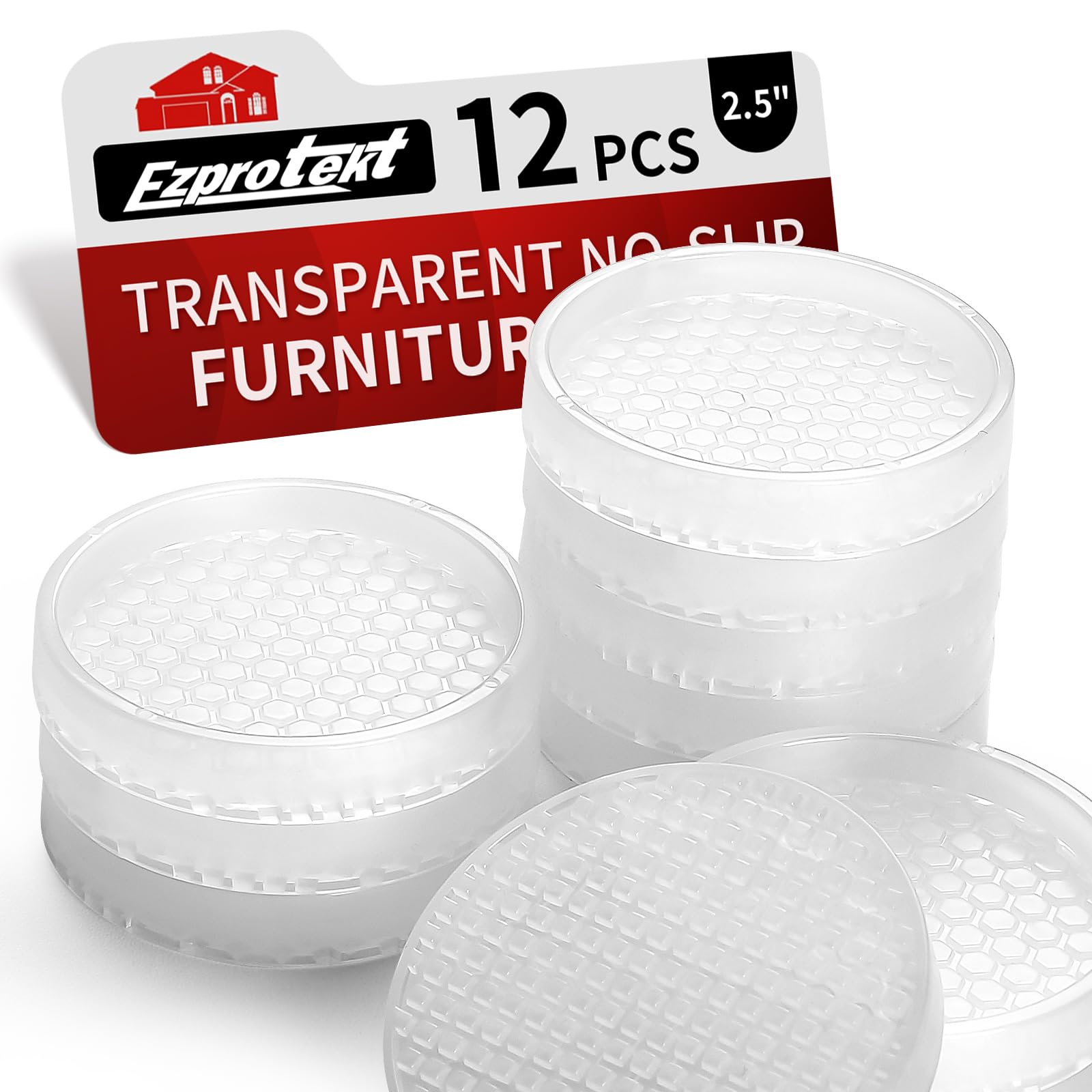 Ezprotekt Non Slip Furniture Pads, 12 Pcs 2.5" Anti Skid Rubber Caster Cups, Round Furniture Coasters for Hardwoods Floors, Anti-Slip Grippers, Furniture Stoppers to Prevent Sliding (Clear)