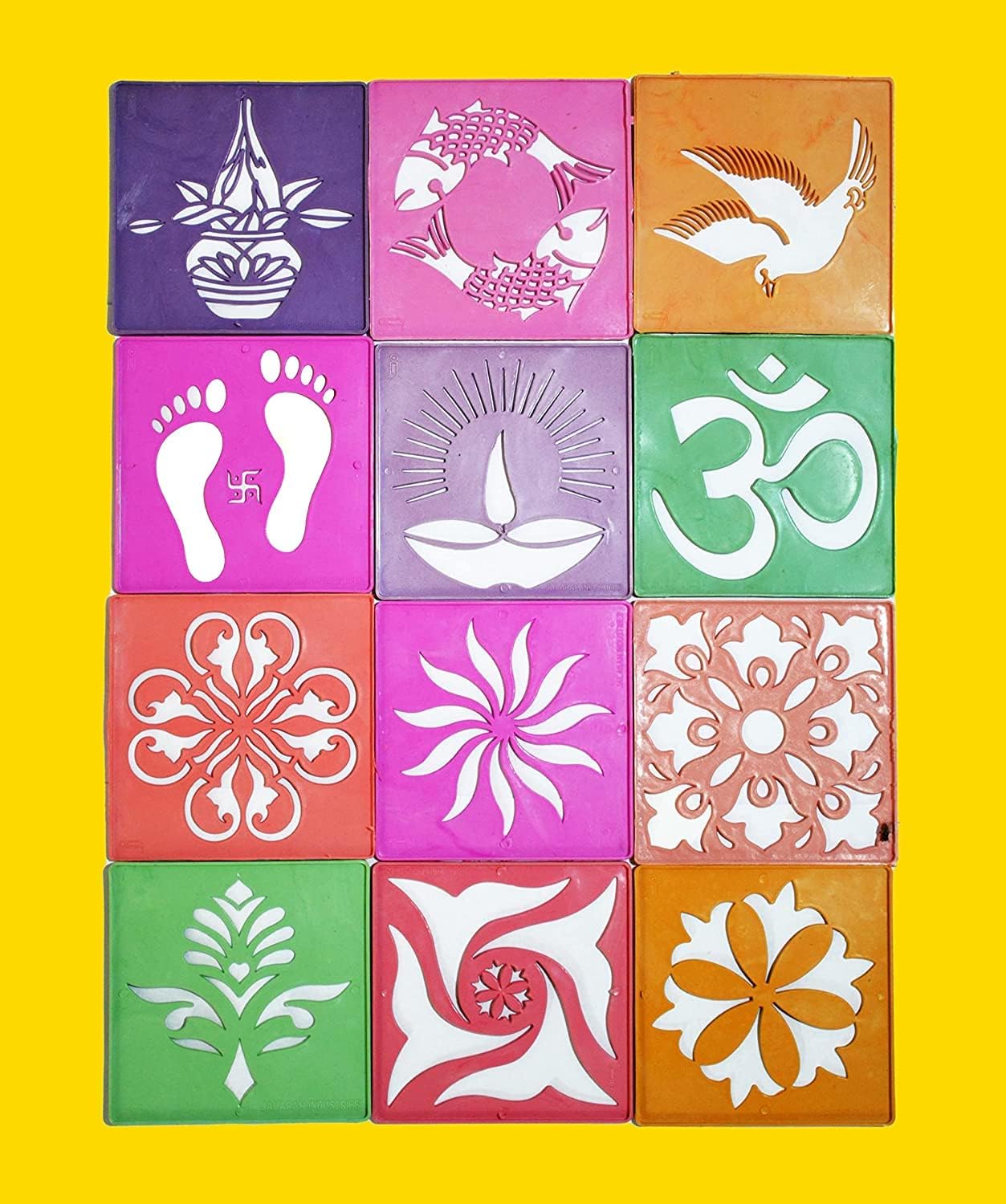 Rangoli Colour Powder with Stencils Kit Diwali Decoration Items for Home Stencils Tool Floor Art Rang for Home Navratri Pongal Pooja Mandir Decor