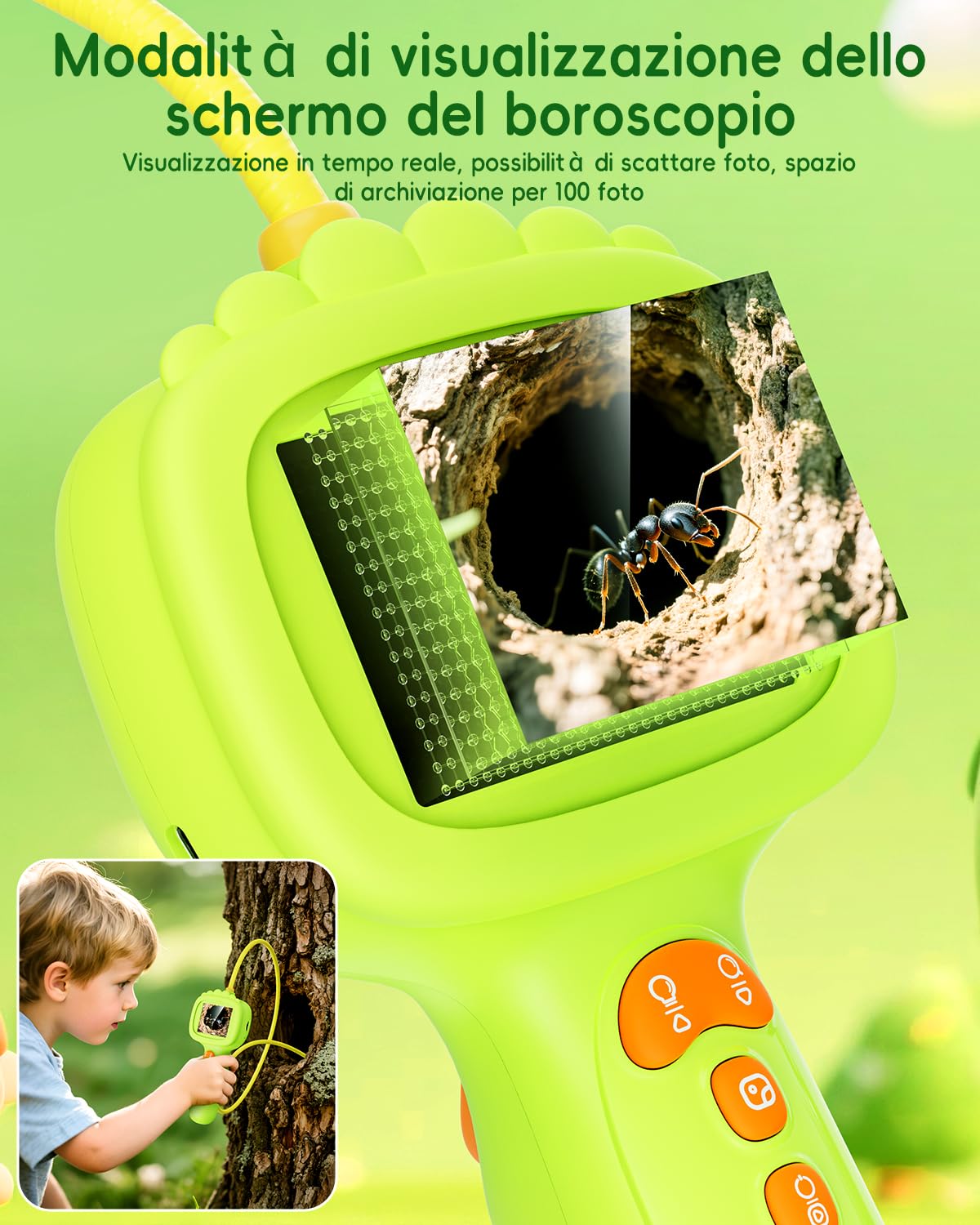Endoscopio per bambini, Camera bambini 1080P, Gioco STEM per esplorazione all'aperto, giardino, campeggio e natura, Migliori regali di compleanno per ragazzi e ragazze di 4, 5, 6, 7, 8, 9, 10 anni