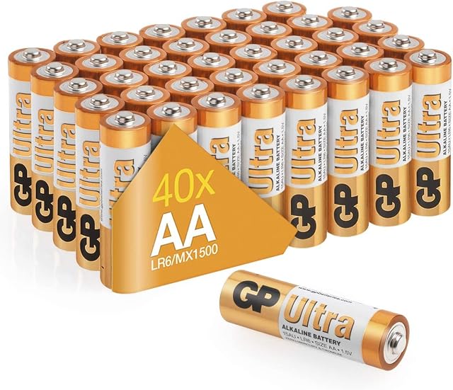 AA Batteries pack of 40 by GP AA Batteries Ultra Alkaline - 10 year shelf life, ideal for everyday hungry devices, long lasting power, anti-leakage technology | also known as LR06, MN1500, 15A, AM3