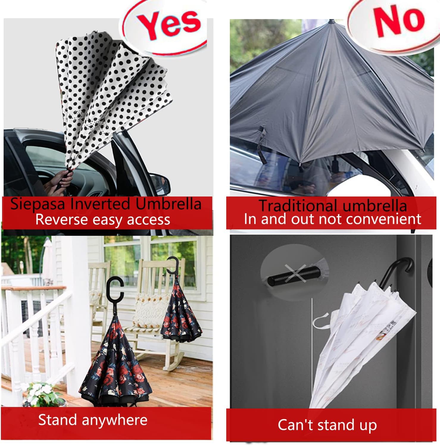 SIEPASA 49/56 Inch Inverted Reverse Upside Down Umbrella, Extra Large Double Canopy Vented Windproof Waterproof Stick Golf Umbrellas with C-shape Handle. - Image 7