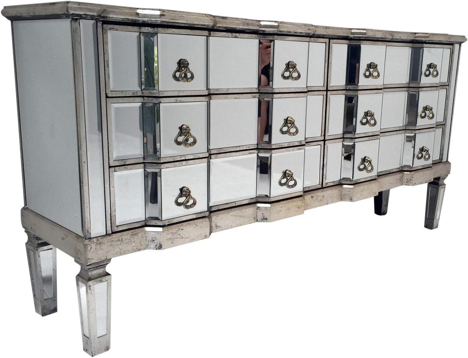 Large Mirrored Sideboard Long Chest 6 Drawers Storage Venetian Glass Home Décor