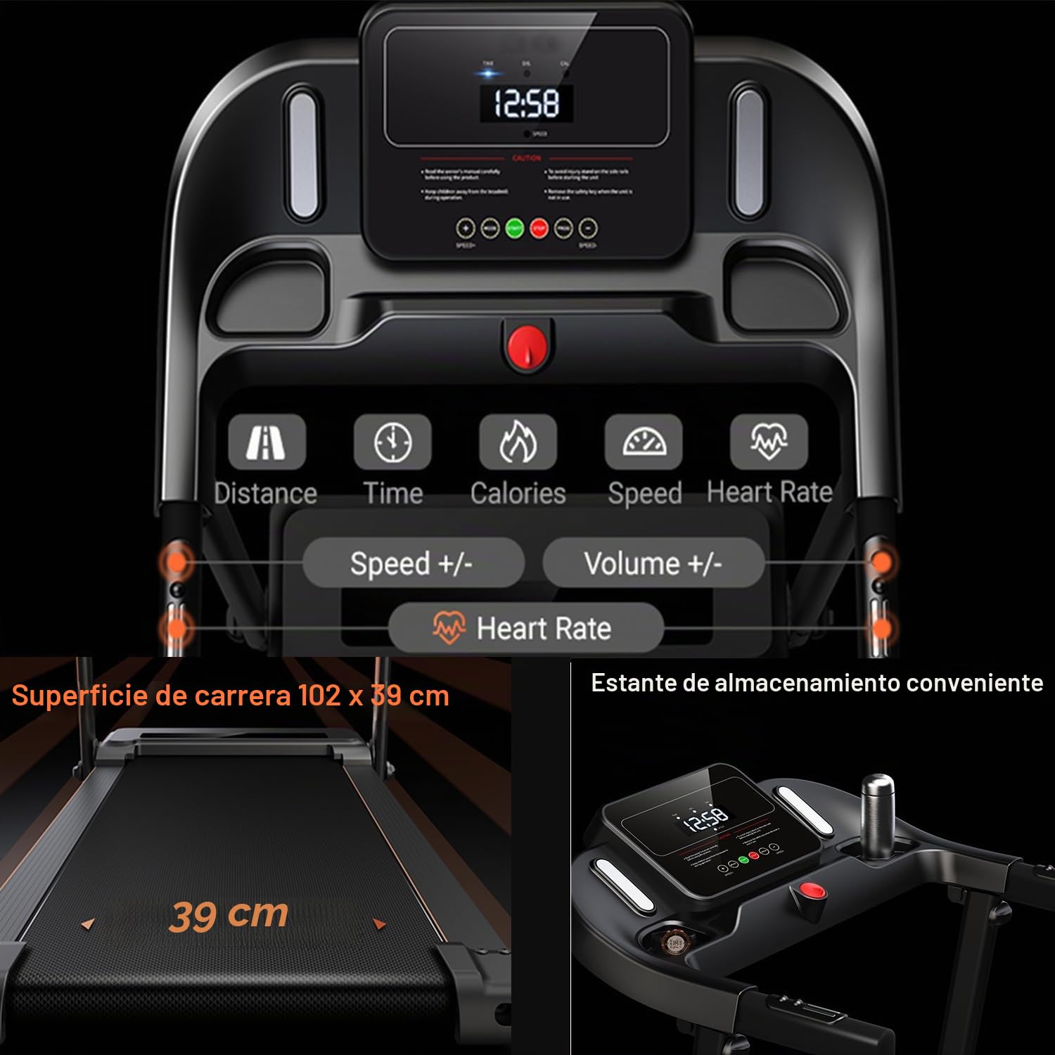 Xyphoril Cinta de Correr Plegable con Inclinación Manual 15%, Motor Brushless 3.0HP, Velocidad 14KM/H, Superficie de Carrera 102×39CM, 12 Programas, Sensor de Pulso, Capacidad 140KG