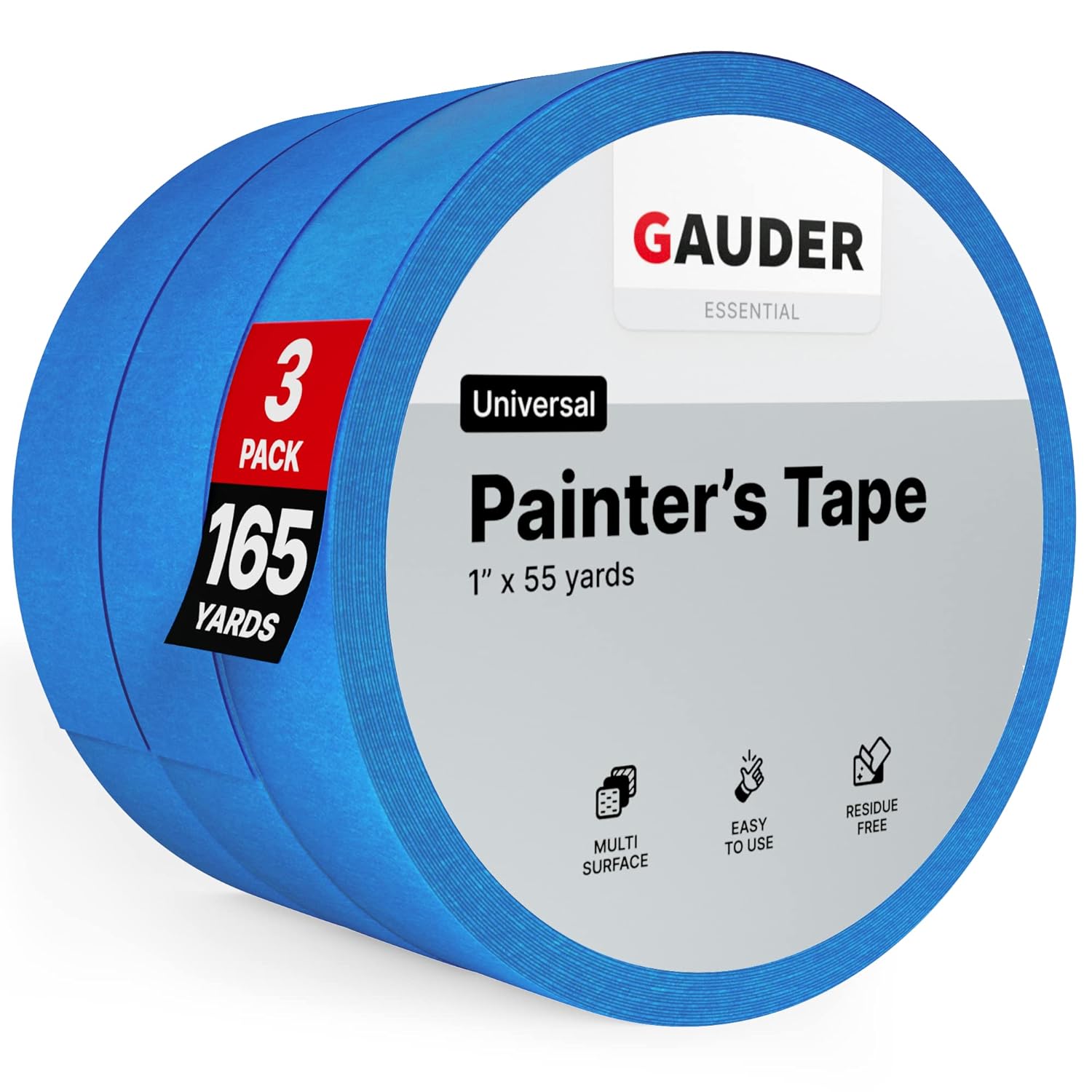 GAUDER Painters Tape (1” x 55 Yards) 3X Blue Masking Tape for