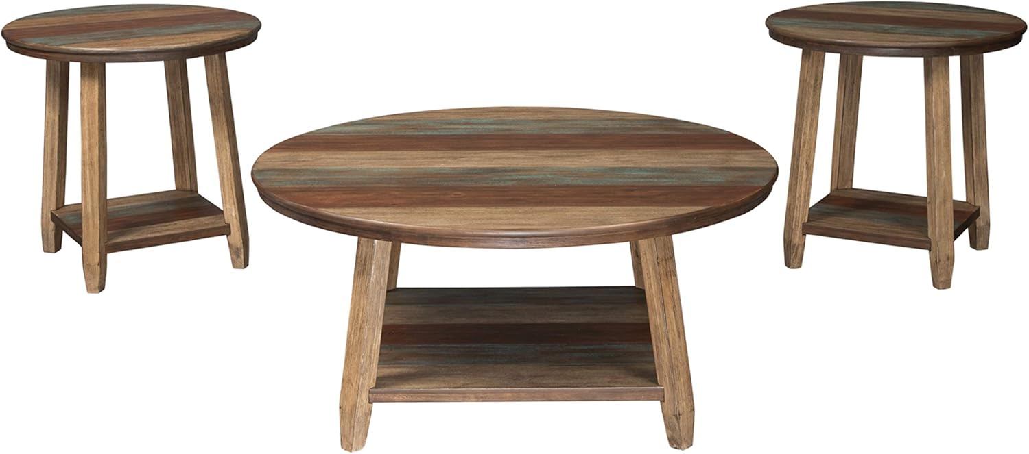 Signature Design by Ashley Raebecki 3-Piece Rustic Table Set, Includes Coffee Table and 2 End Tables, Multi Color Plank Design : Home & Kitchen