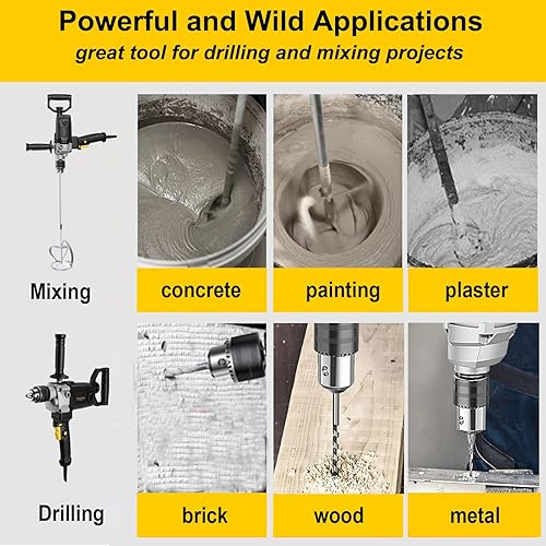 Miniatura 6 de 10-Amp Corded 5/8" Heavy Duty Drill Mixer Set, Mixing Drill Machine with Spade Handle for Drilling and Mixing, Variable Speeds Concrete Mud Mixer