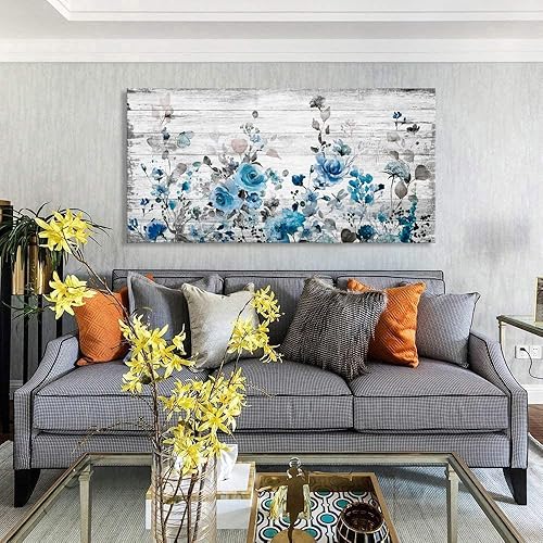 Miniatura 25 de Sxurmtiie Lienzo decorativo para pared, arte abstracto, fantasía azul, grafiti colorido sobre fondo blanco, 32 x 48 pulgadas, arte moderno