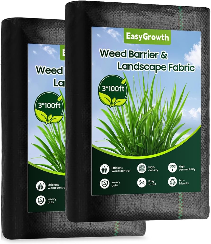 Weed Barrier Landscape Fabric, Heavy Duty Polypropylene, Black, 3x100 Feet, Water Permeable, Tear-Resistant for Gardening (4FT × 100FT)