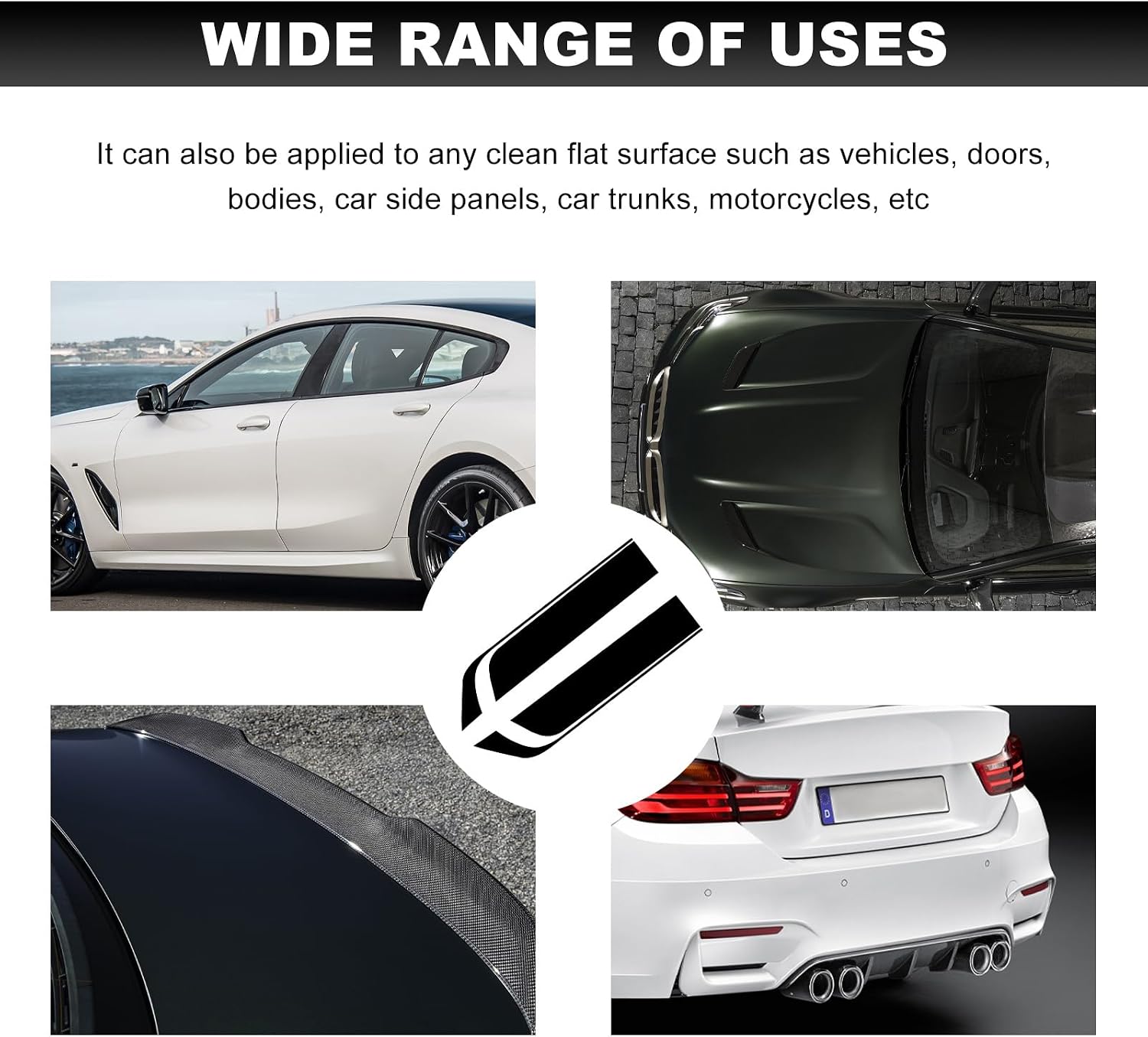 Car Hood Decal Sticker, Automotive Side Body Stripe Graphics Racing Bumper Sticker, Universal Vehicle Skirt Roof Bonnet Vinyl Decal Exterior Decoration, Car Accessories (Black)