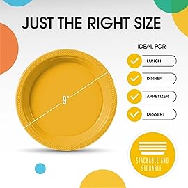 Exquisite Party Solids Yellow Plastic Plates For Party Supplies 9 Yellow Disposable Plates Heavy Duty 50 Pcs Plastic Dinnerware Sets Heavy Duty 350 GSM Disposable Dinnerware Set