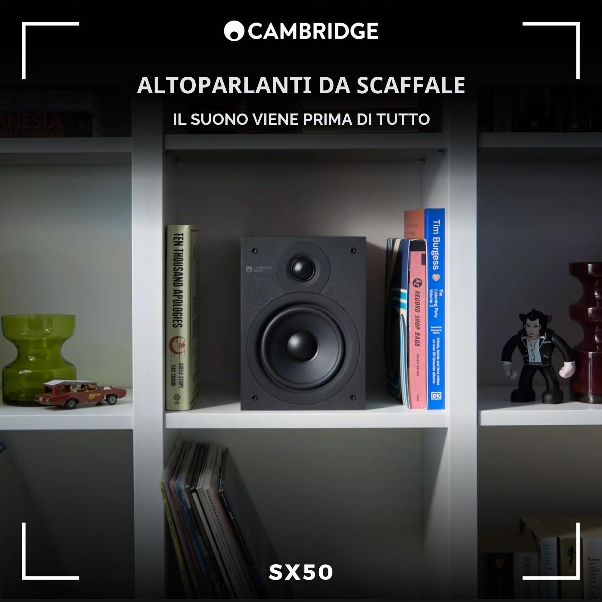 Cambridge Audio SX50 - Coppia di altoparlanti da scaffale passivi compatti cablati per impianto HiFi o Home Cinema, ottimizzati per una risposta in frequenza fluida e uniforme, colore: Nero opaco