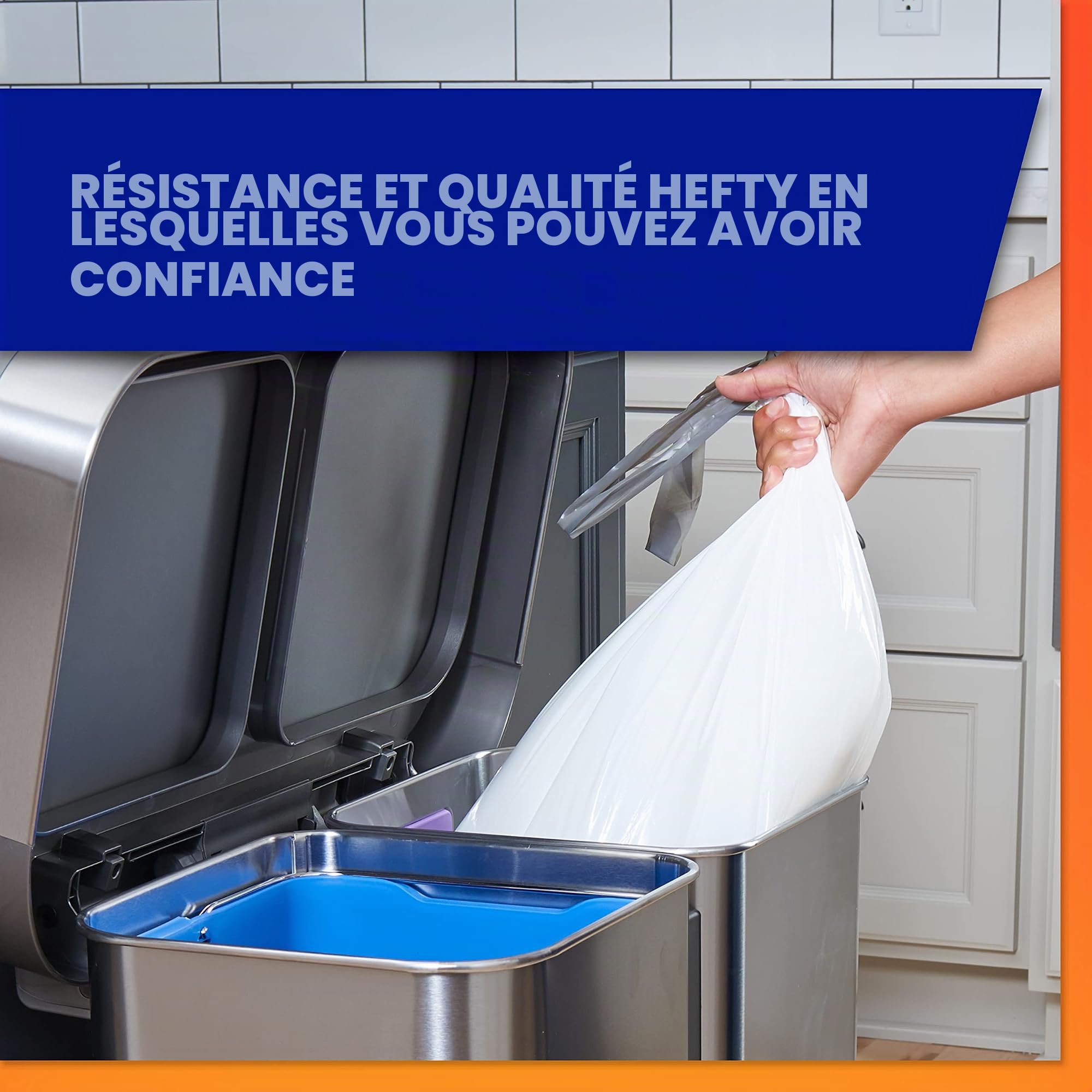 Hefty Lot de 100 sacs poubelles fabriqués pour s'adapter aux sacs poubelle simplehuman de taille J (39 litres), 5 sachets de 20 sacs chacune