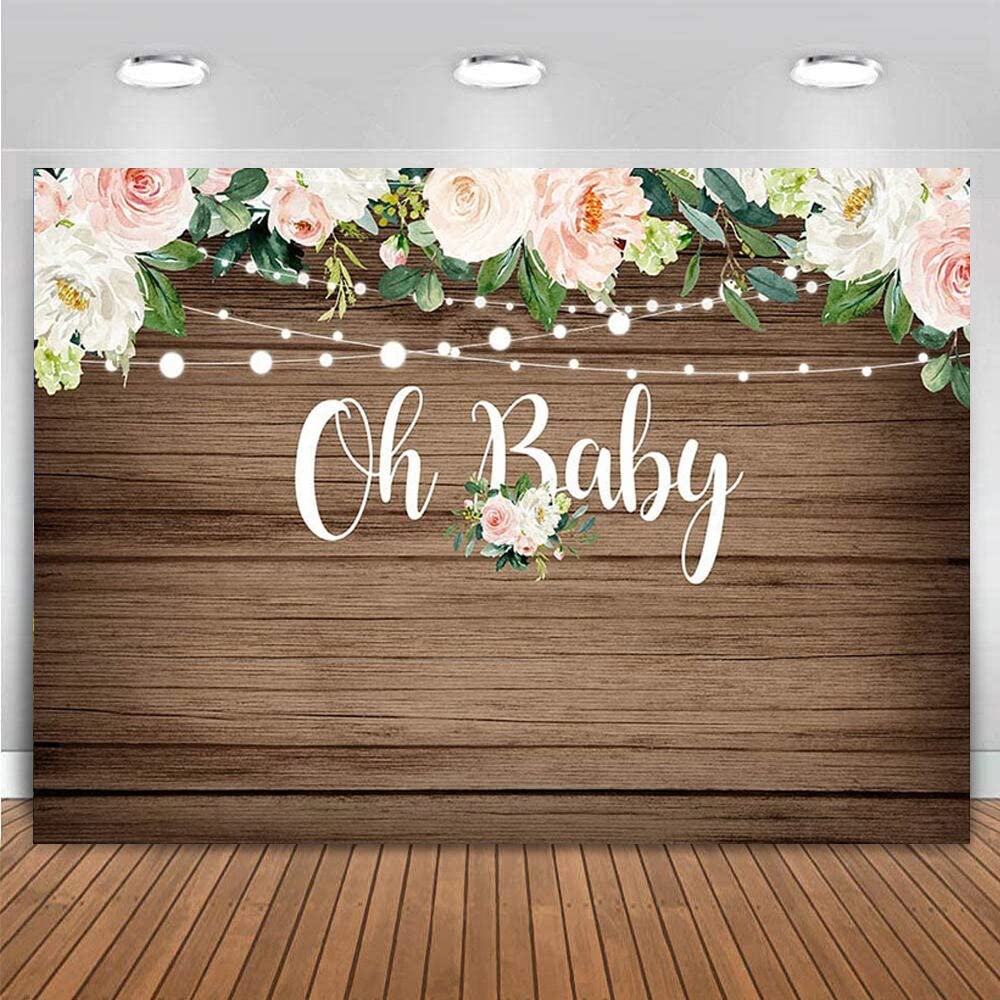 Baby Shower Party Backside Rustic Wood Pink Flowers Oh Baby It's a Boy Girl Baby Floral Pography Background Cake Table Banner