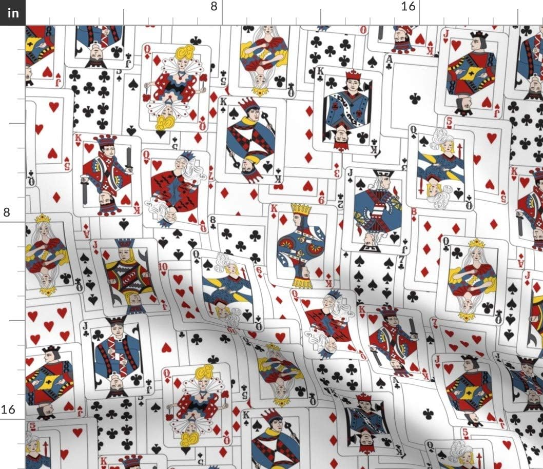Spoonflower Fabric - Whole Deck Cards Queens Kings Playing Casino Printed on Petal Signature Cotton Fabric by The Yard - Sewing Quilting Apparel Crafts Decor