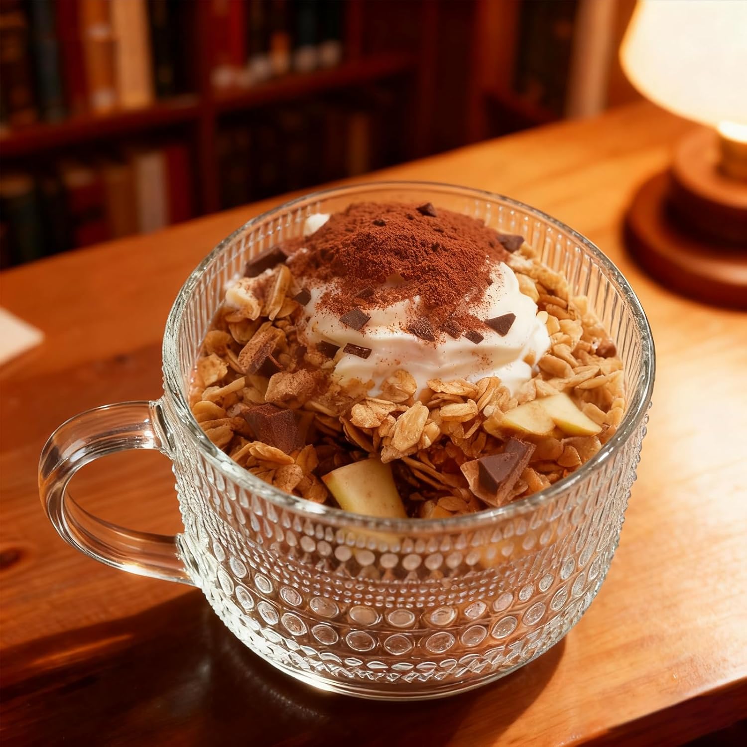 12 Pcs Vintage Coffee Mugs with Handle 14 oz Stackable Glass Water Cups Clear Embossed Tea Cups for Yogurt Dessert Cappuccino Latte - Image 4