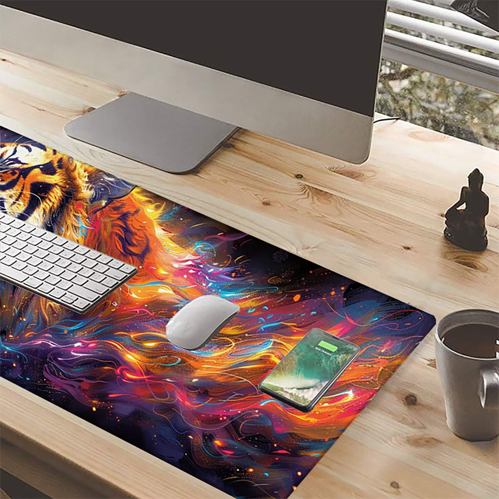 Tigre Alfombrilla Ratón Gaming XXL 1500x800x3mm, Alfombrilla Gaming Amarillo Mousepad con Base de Goma Antideslizante, Impermeable Desk Mat para Teclado y Raton, Accesorios Gaming, Regalos 9-X