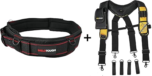 MELOTOUGH 1 paquete de cinturón de herramientas con anillo en D y hebilla de rodillo de metal doble resistente y duradera, cintura ajustable + 1