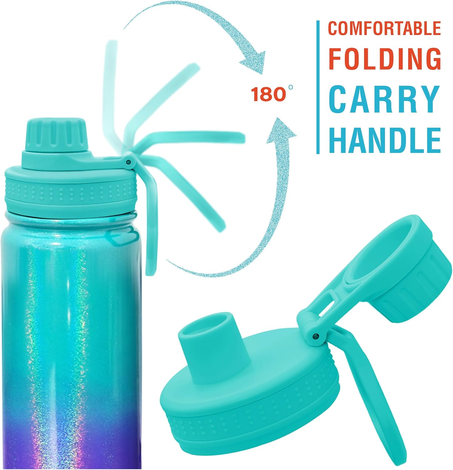 CHILLOUT LIFE 22 oz Kids Insulated Water Bottle for School with Leakproof Spout Lid and Cute Waterproof Stickers, Personalized Stainless Steel Thermos Flask Metal Water Bottle, Mermaid Sparkle - Image 5