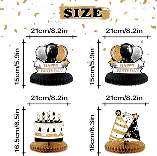 Miniatura 2 de LINGTEER Juego de centros de mesa de papel negro y dorado con texto en inglés "Happy 50th Birthday", 8 piezas de globos de estrella de 50 años,