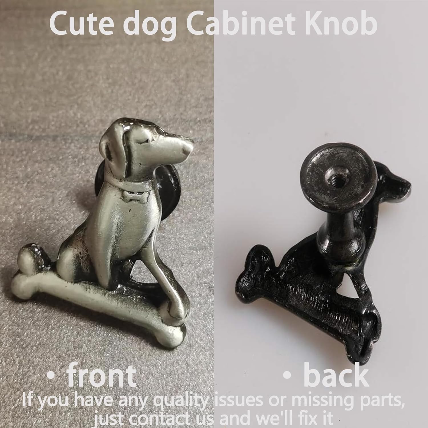Pack of 6 Metal Pet Dog & Bone Cabinet Knobs Closet Drawer Cupboard Dresser Door Single Hole Pull Handles (Antique Pewter)