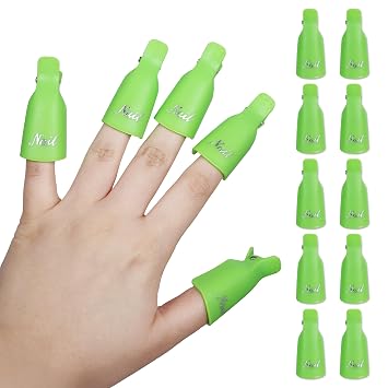 PANA Reusable Plastic Acrylic Nail Art Soak Off Cap Clip UV Gel Polish Remover Cap Clips Manicure Tool Green No Bow Design - 10pc per Pack