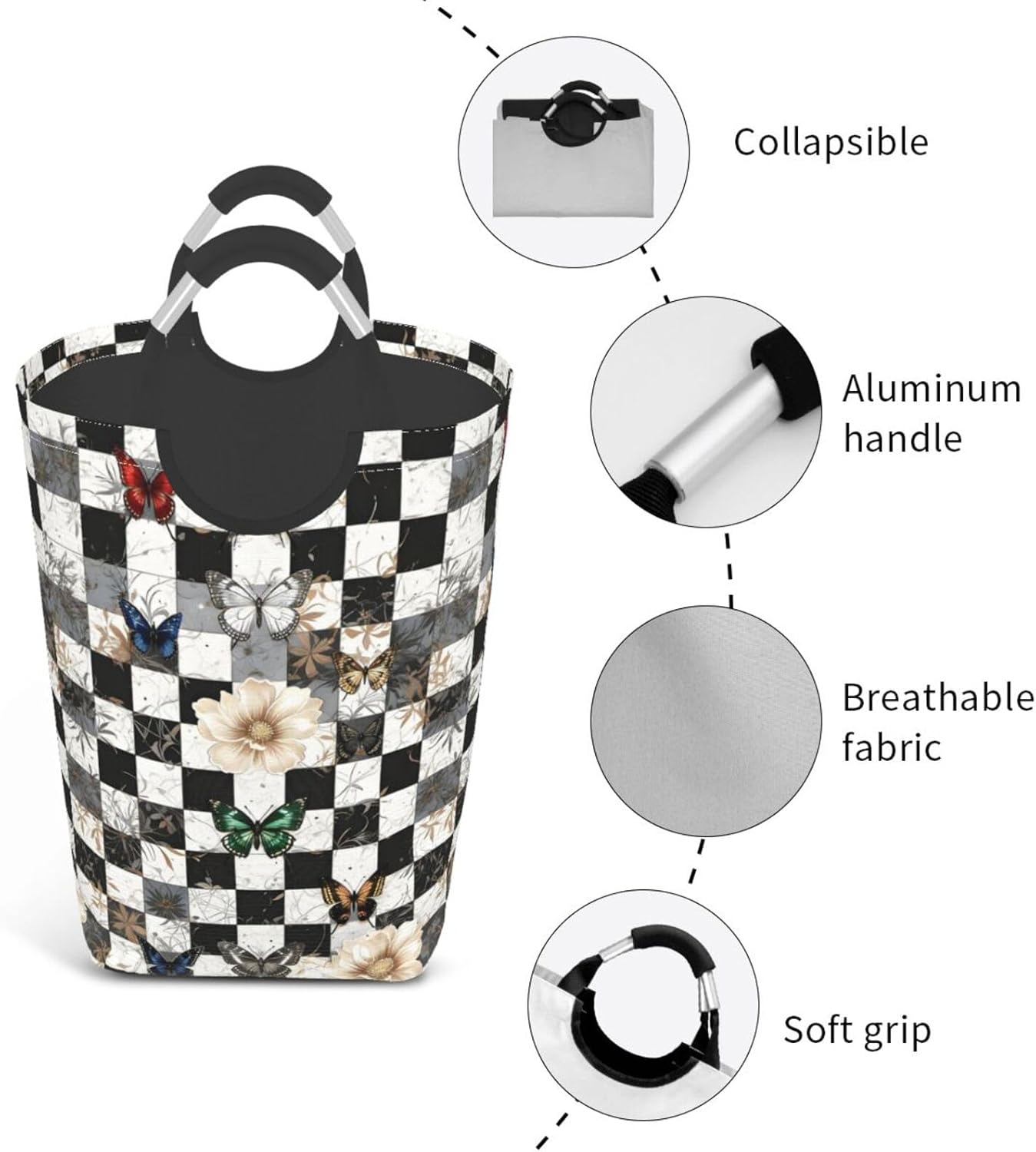 Ethereal Wings & Blooms Foldable Dirty Laundry Bag, Waterproof Oxford Fabric With Pe Board Base, 50l Capacity For Home & Travel