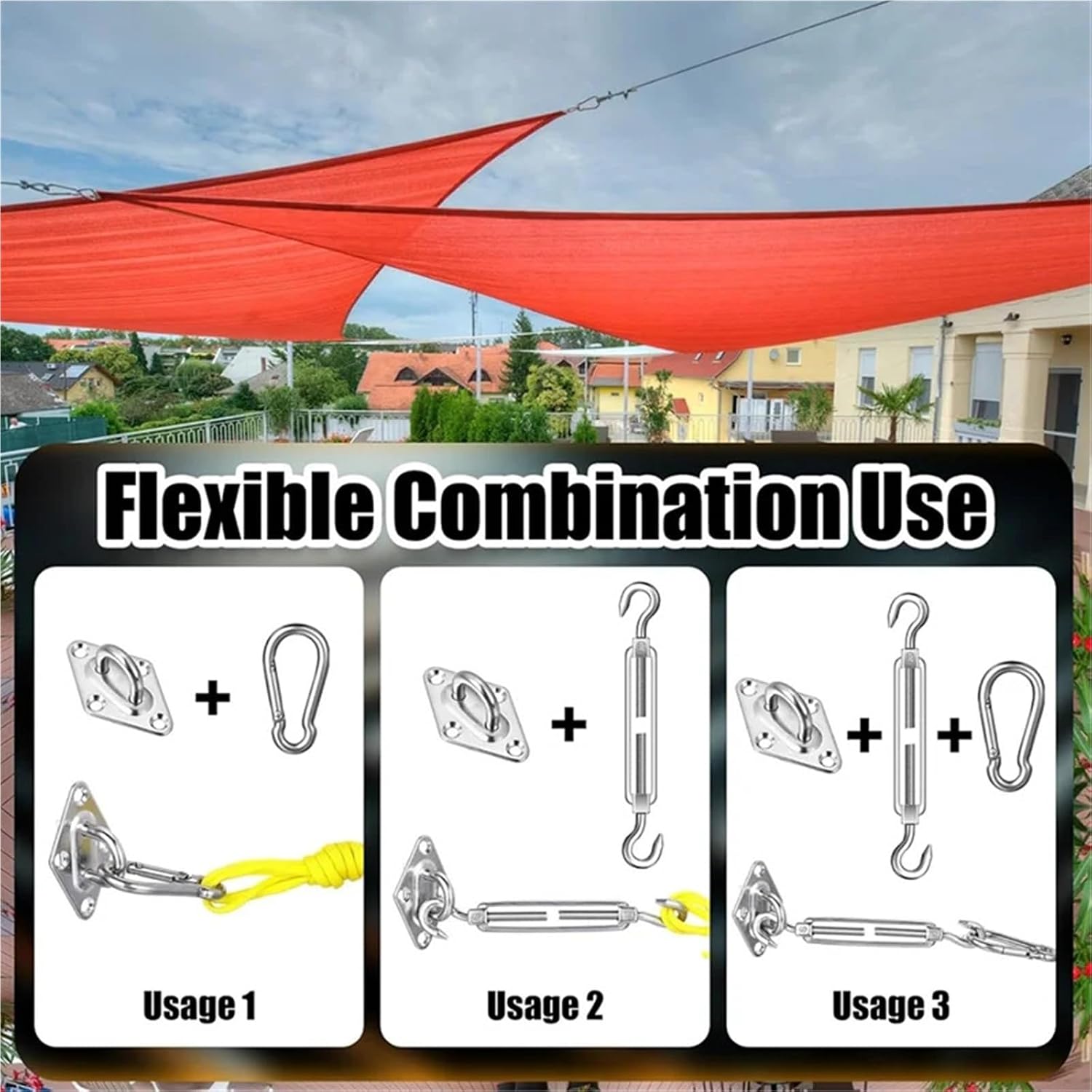 Shade Sail Hardware Kit 92pcs Shade Sail Hardware Kit Rust-Proof Shade Hardware Kit for Triangle Rectangle Shade Sail Installation for Outdoor Patio Canopy Garden