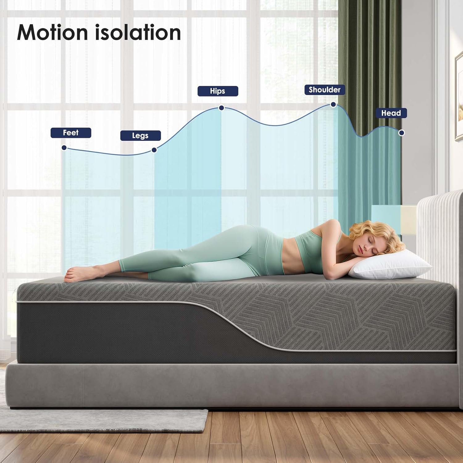 King Size Memory Foam Mattress, 12 Inch Cooling Gel Mattress in Box, Relieve Pressure with Medium Support, CertiPUR-US Certified, 80''L x 76''W, Black+Grey (12 Inch, King)