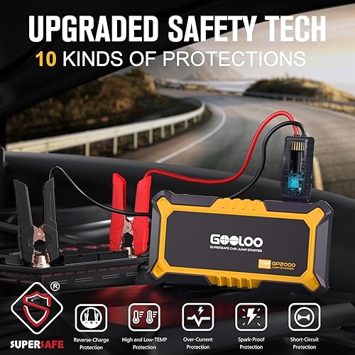 Miniatura 4 de GOOLOO Paquete de baterías de arranque de coche GP2000 de 2000A (hasta 8.0 L de gas, motor diesel de 6.0 L), cargador de batería de coche de 12 V,