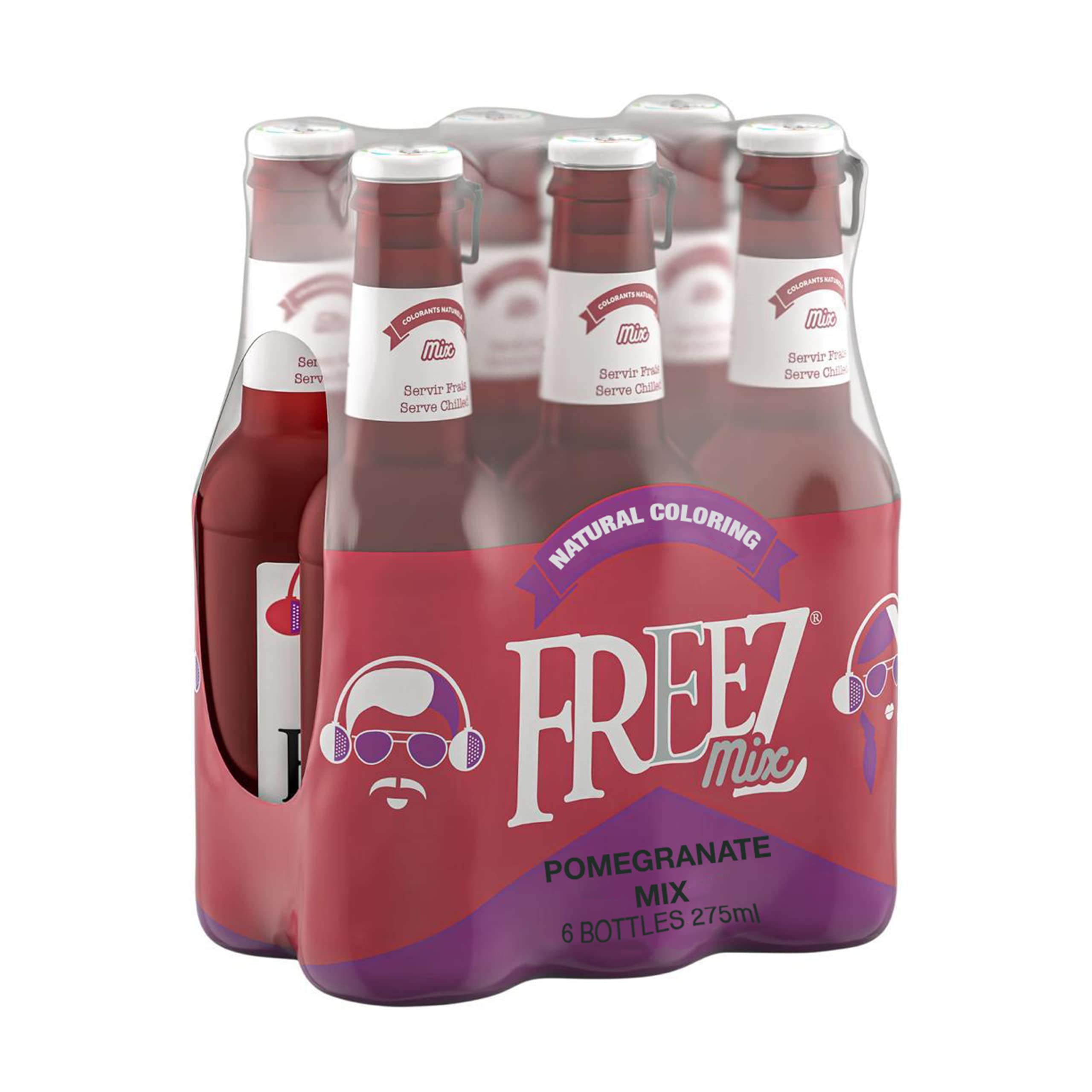 Carbonated Soda Flavored Cold Drink Non Alcoholic Pomegranate Mix 275 ml Each, Pack of 6, Red