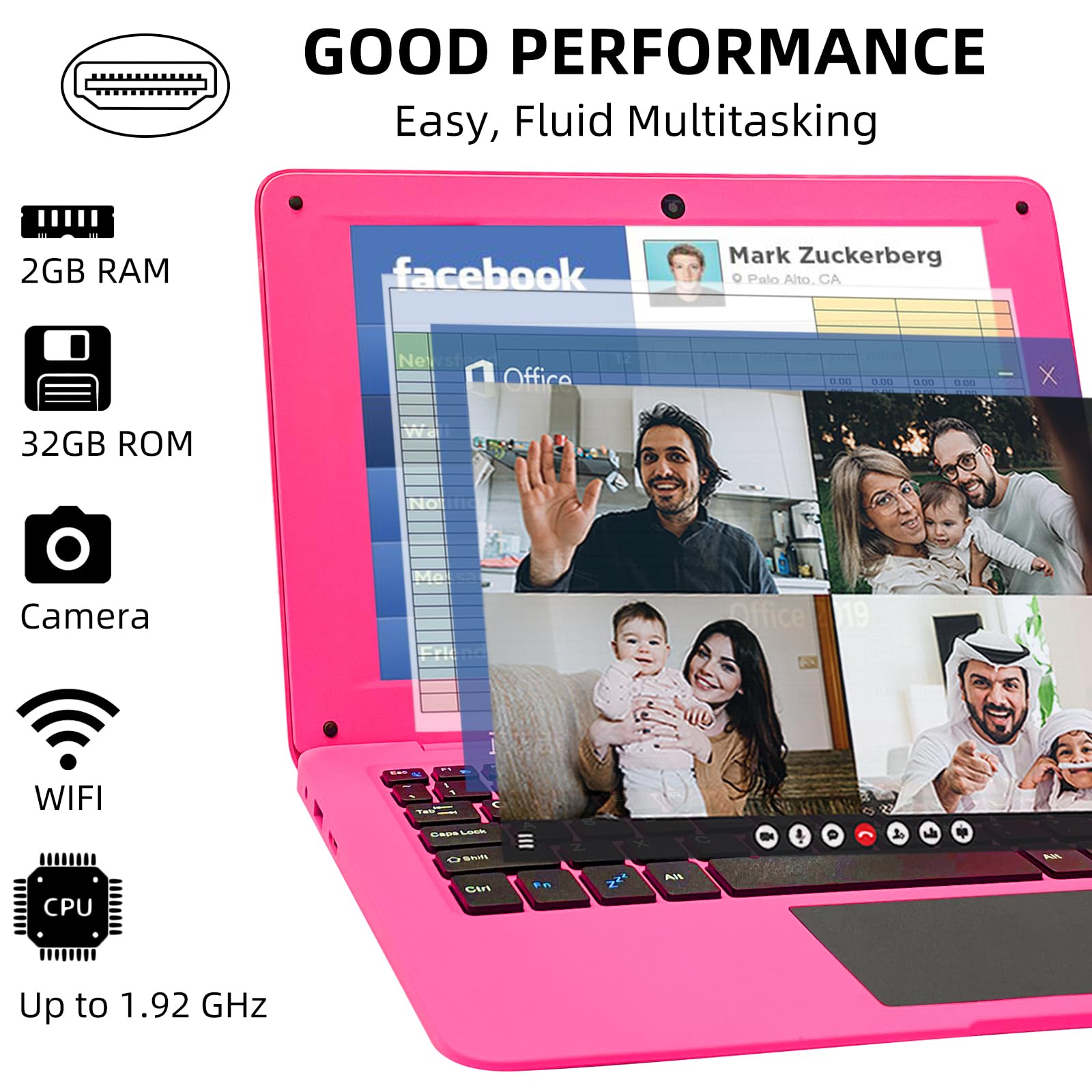 iSTYLE 25.7 cm Windows 10 Ultra cienki laptop Full HD 2 GB RAM 32 GB pamięci masowej [Atom 1,44 GHz Quad Core USB 3.0 WiFi HDMI Bluetooth] akcesoria