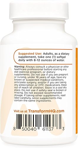 Miniatura 3 de TransformHQ Vitamina K2 (MK7) (100 mcg) + vitamina D3 (5000 UI) 120 cápsulas blandas, sin gluten y sin OMG