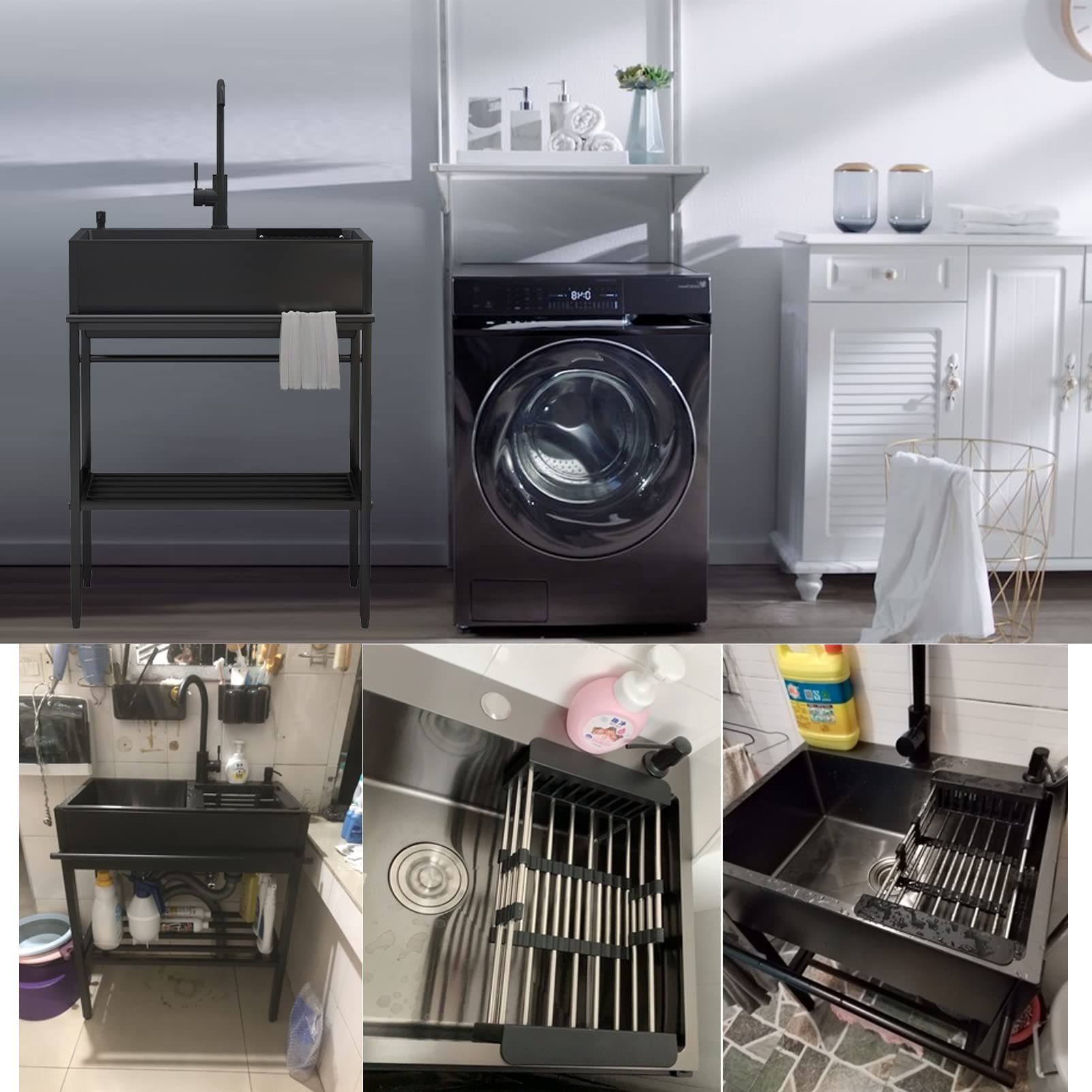 Lavello da Cucina Industriale a Vasca Singola autoportante con Rubinetto, postazione di Lavoro in Metallo, lavelli Resistenti in Acciaio Inossidabile per ristoranti.