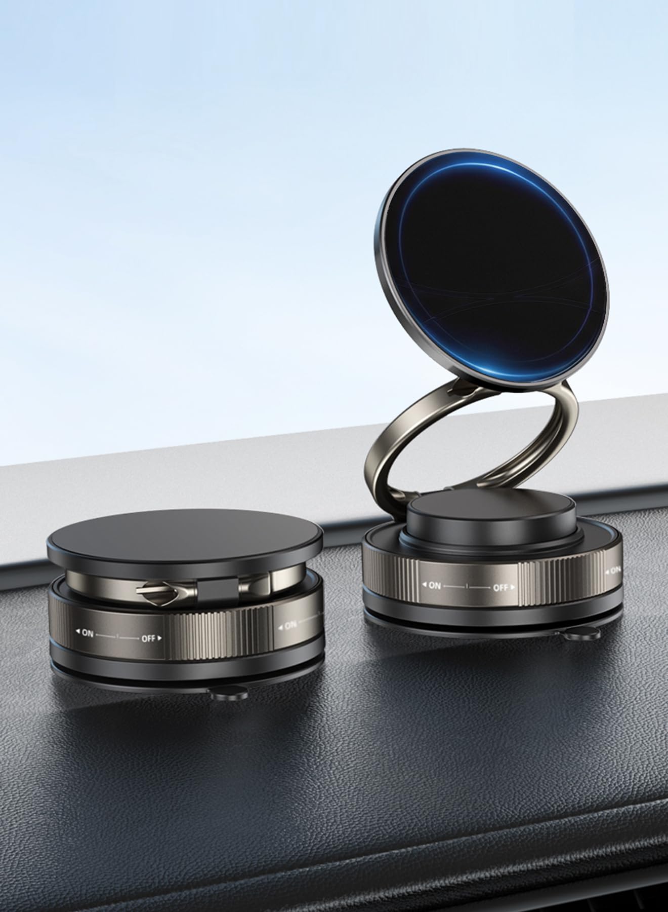 infino® Vacuum Magnetic Car Phone Mount - 360° Rotating Foldable Dashboard Suction Cup Holder with N54 Strong Magnet, Universal Compatibility for Smartphones (Black)