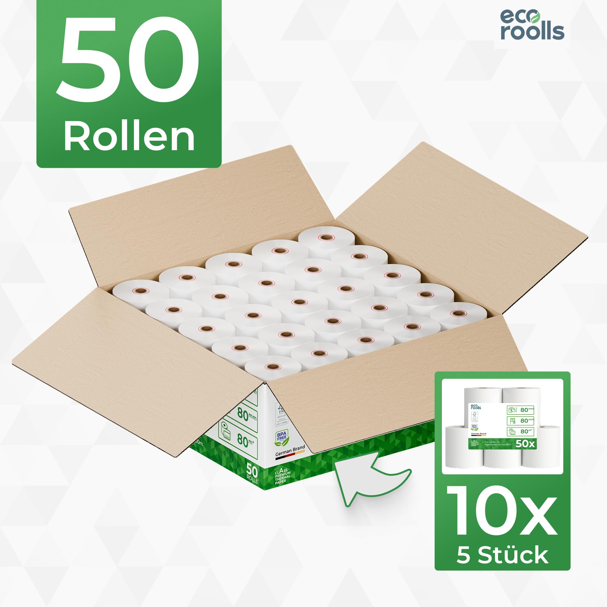 Thermorollen 80mm x 80mm x 12mm [Für alle üblichen Kassensysteme] - Kassenrollen 80x80x12 Thermo - Bonrollen Thermopapier - Geeignet für Drucksysteme mit Papierbedarf bis 80m (50 Stk)