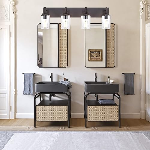 Miniatura 7 de Lucidce Lámparas de baño de 4 luces de metal para montaje en pared, lámparas vintage para dormitorio, sobre ventana, bronce aceitado, luces de