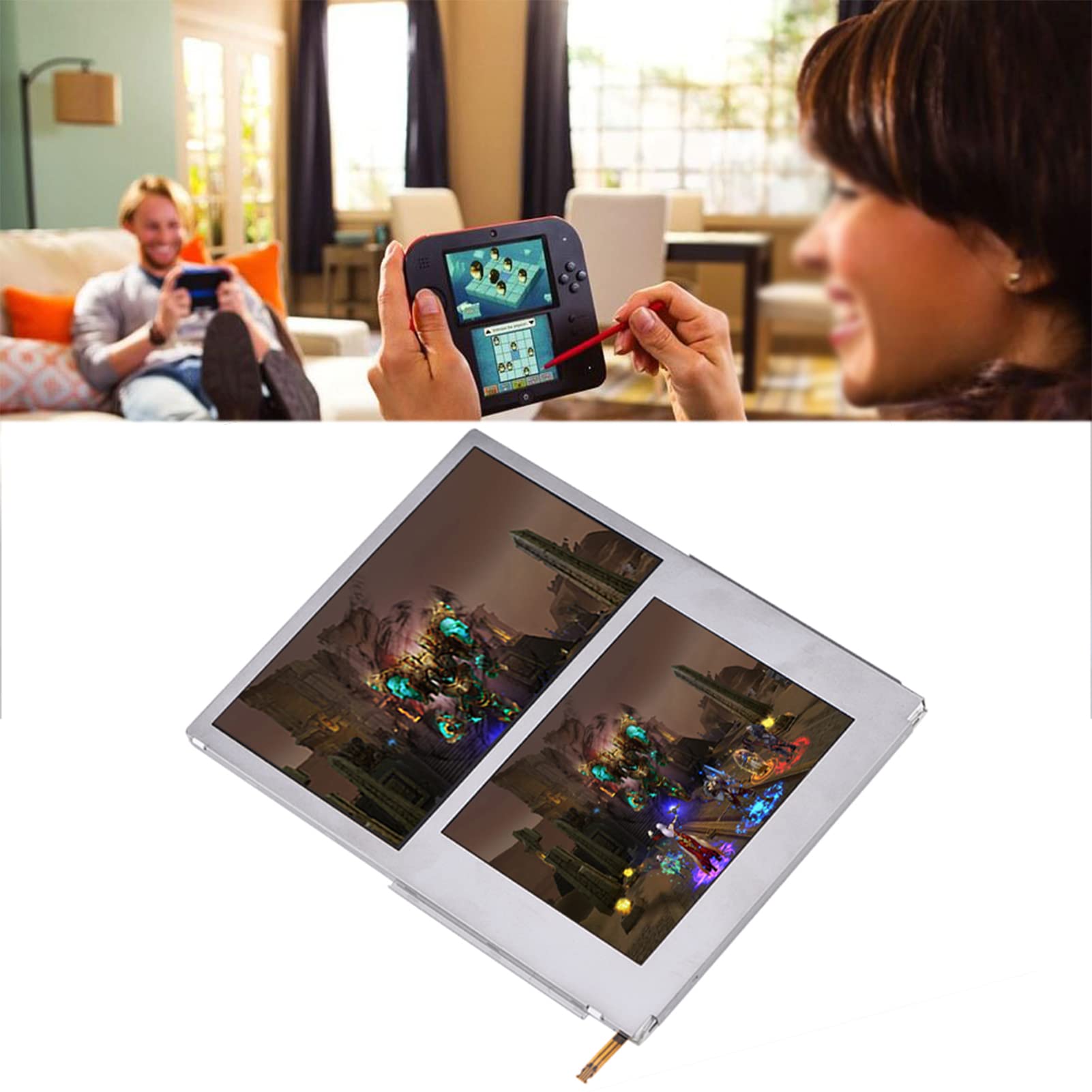 FAUOSWUK Schermo Sostitutivo del Display LCD Inferiore Superiore, Accessori di Riparazione del Pannello Display in Vetro per Console di Gioco Portatile, Installazione Semplice per la