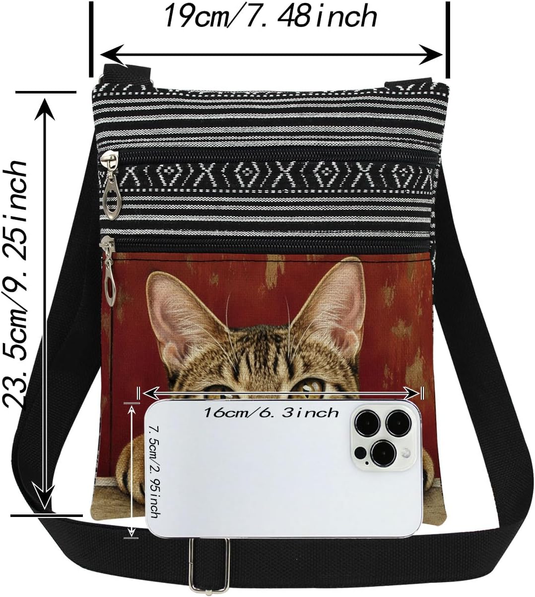 Brown Cat Adjustable Shoulder Strap Crossbody Bag