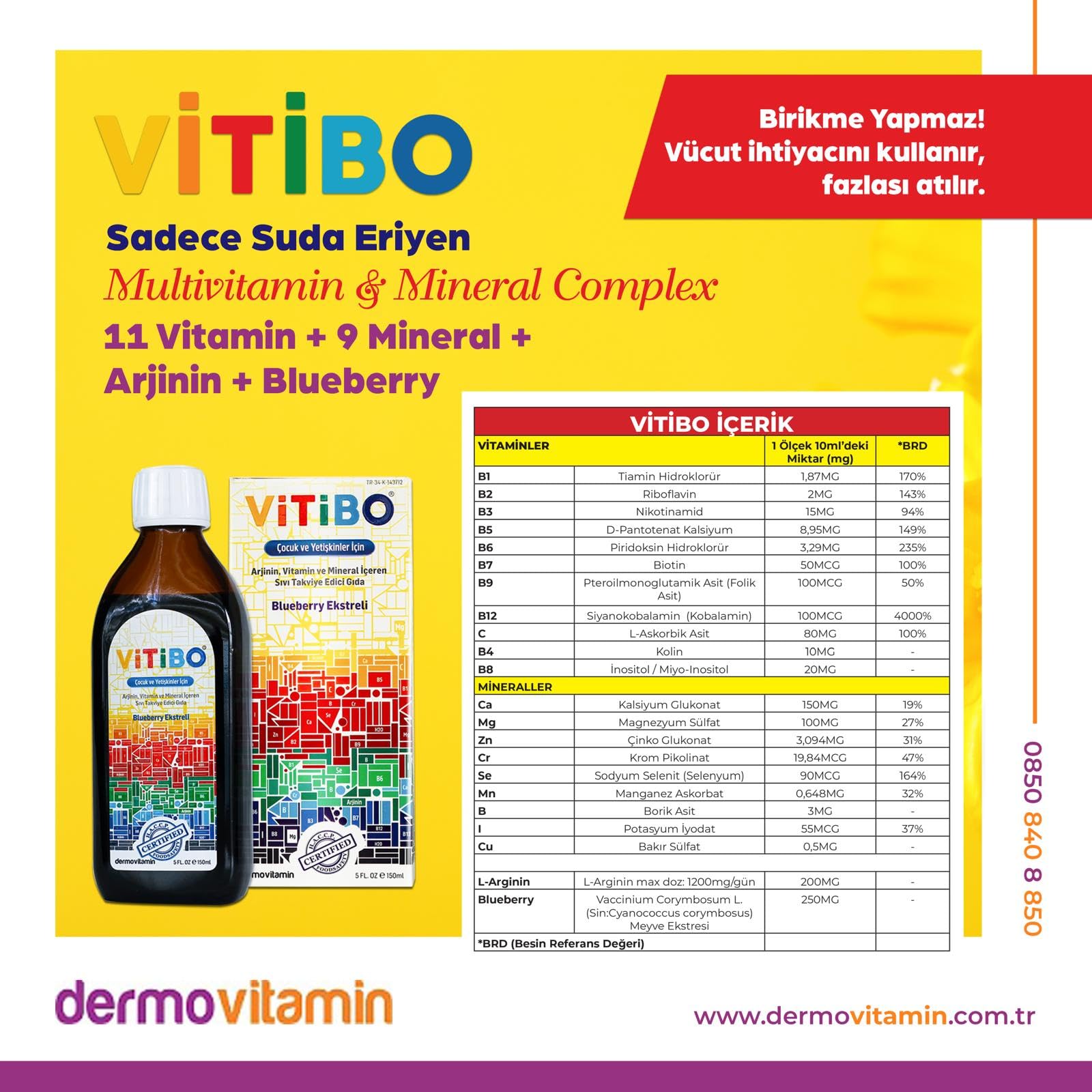 Vitibo Arjinin Vitamin ve Mineral İçeren Çocuk Şurubu 150 ml