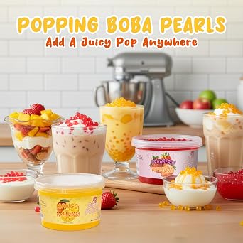 Sip'n Pearls Bursting Tapioca Pearls | Ready to Eat Fruit Juice Popping Pearls for Drinks, Desserts, Bubble Tea, Yogurt, Smoothies (Mango)