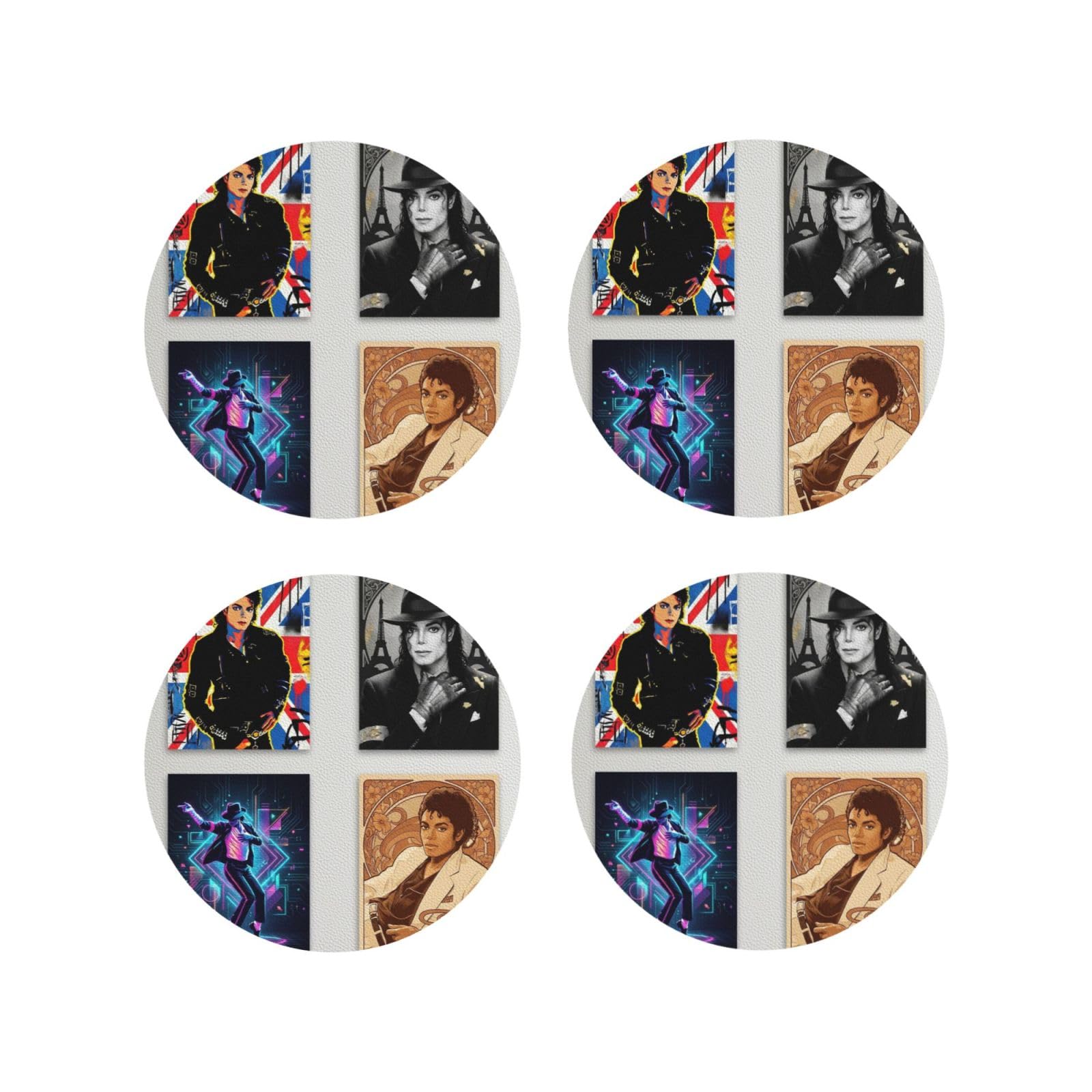 Coasters Set of 4 Round Leather Coaster Quick-Dry Drink Michael Jackson Coasters for Desk Absorbent Mugs Pads Tabletop Protection Pad Heat Resistant Coffee Cup Mat for Kitchen Bar