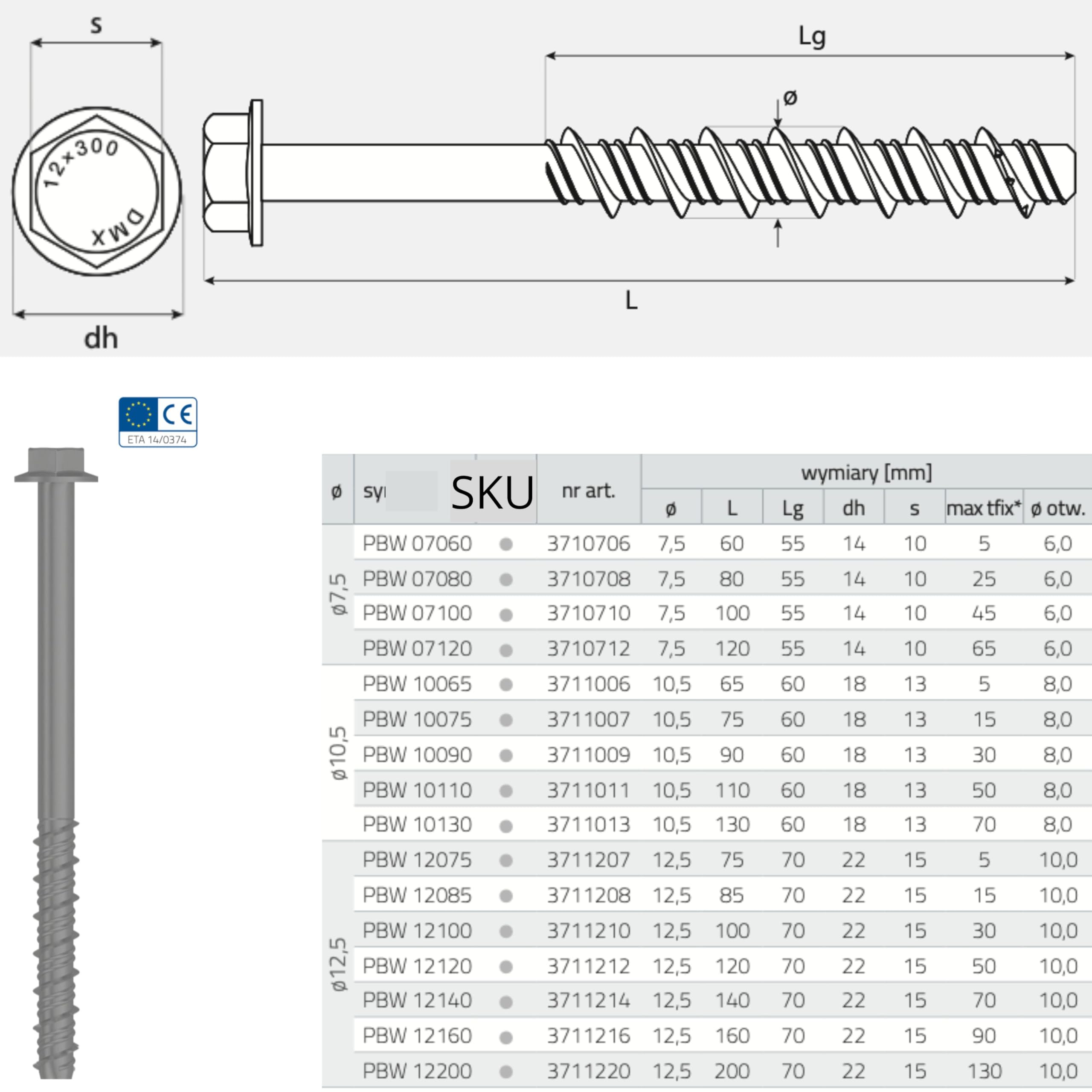 DMX - Betonschrauben Sechskant- Betonschraube Fassadenschraube Spezialschrauben Gasbetonschrauben, gehärteter Kohlenstoffstahl mit Korrosionsschutz 12,5mm - 20 Stk - PBW - 12,5x200
