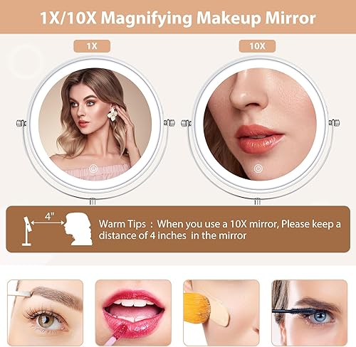 Miniatura 4 de Makeup Mirror with Lights and Magnification, 8" Adjustable Height 1X10X Magnifying Mirror with Light, LED 360 Rotation Touch Screen Vanity Mirror,