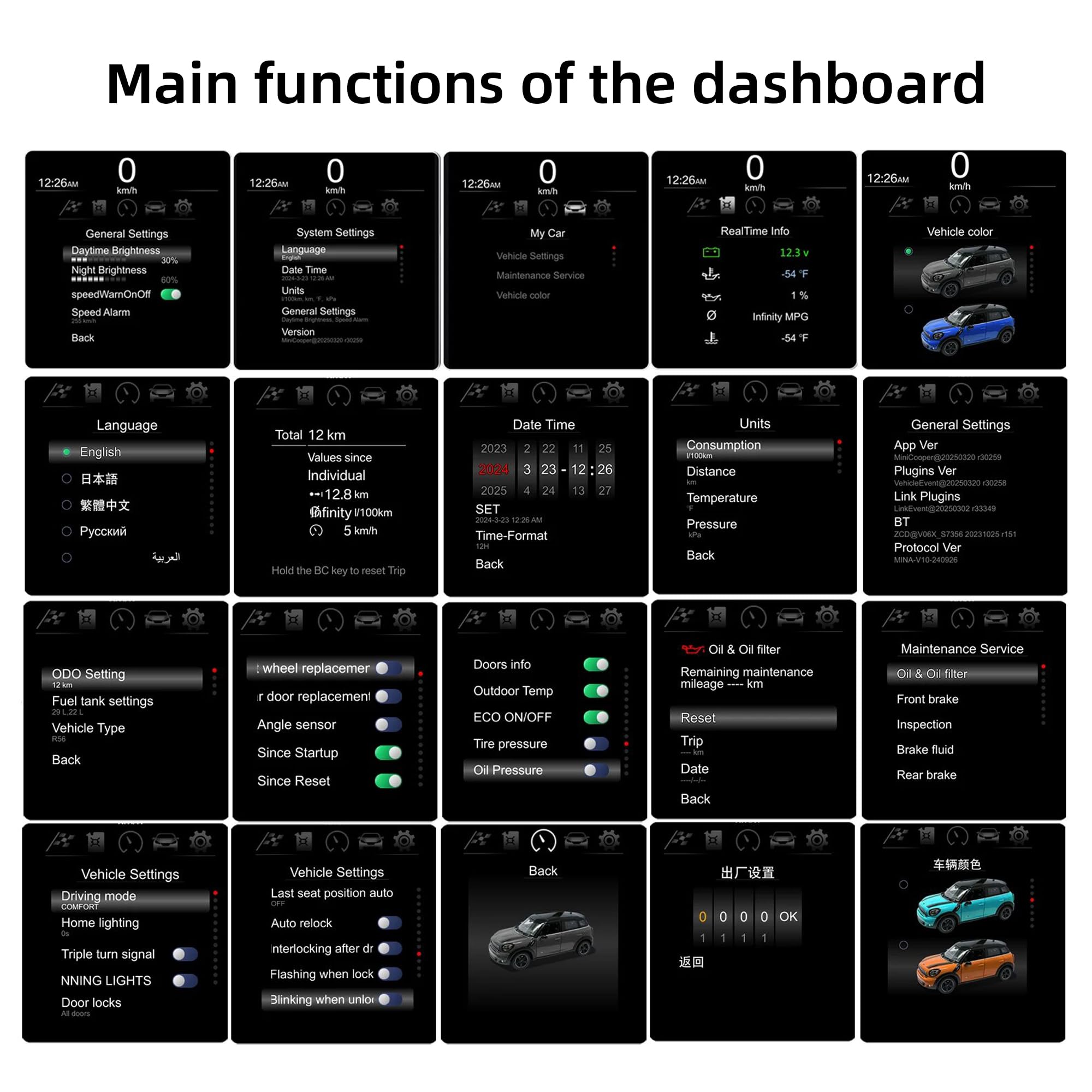 Cuadro de Instrumentos Digital LCD de 5,5 Pulgadas Panel de Control Velocímetro Tacómetro Indicador Compatible con BMW MINI F54 F55 F56 F57 F60 (Sin HUD)