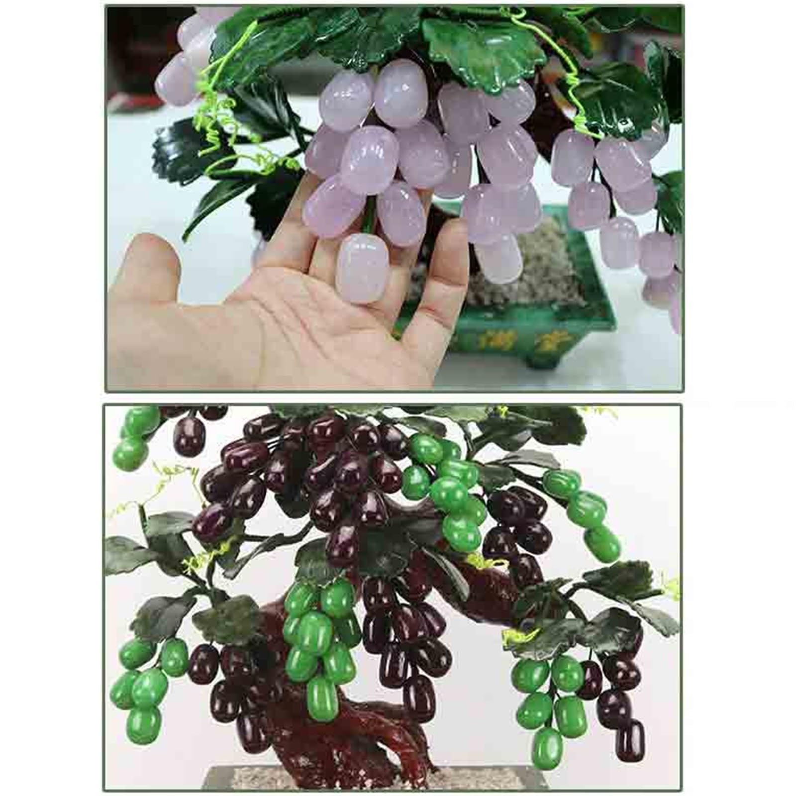 Pianta artificiale in vaso, bonsai artificiale, uva di giada, per ufficio, scrivania, casa, decorazione (verde)