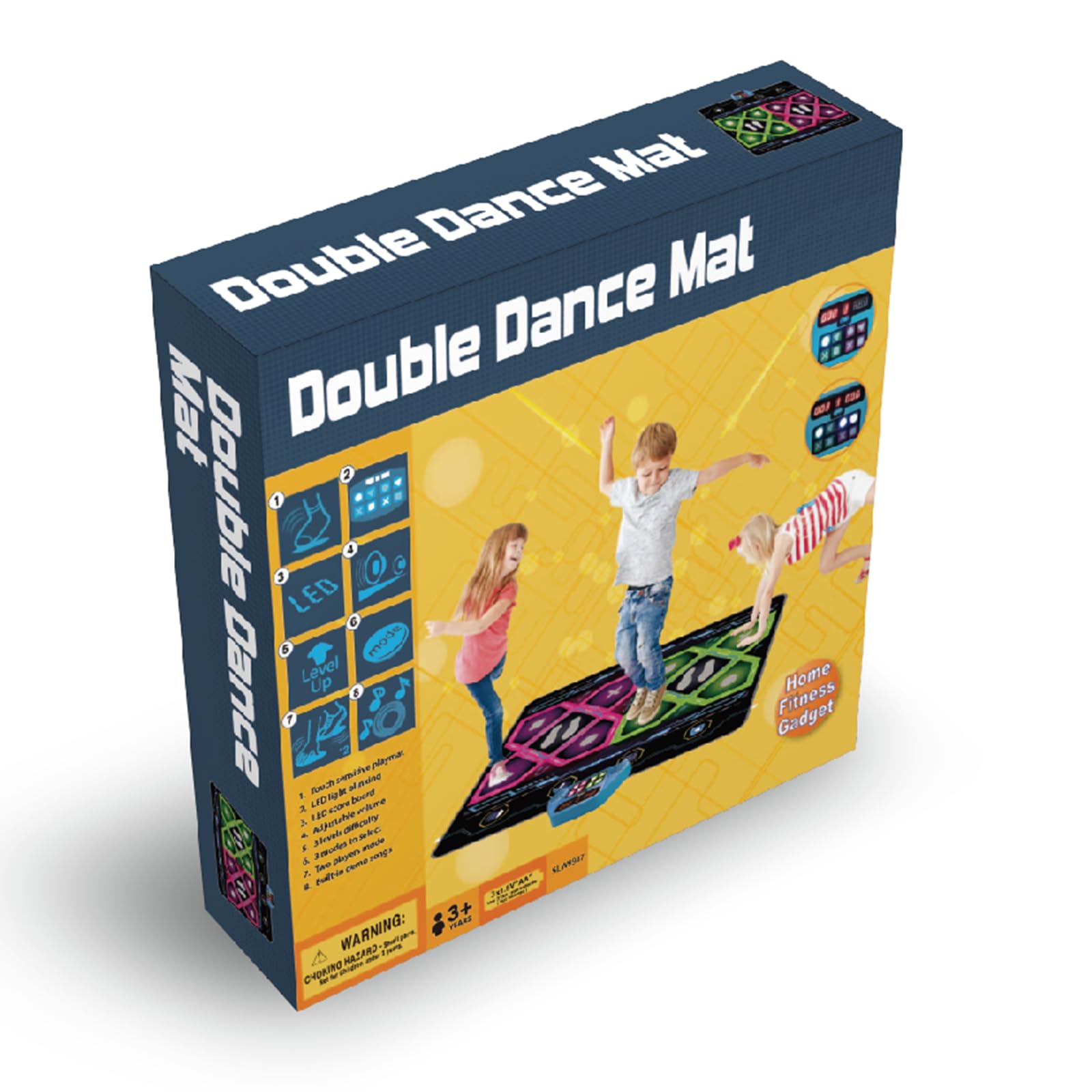 Alfombrilla de baile doble para niños y adultos, almohadilla electrónica de juego de baile con 8 luces LED, 5 pistas de música, 3 niveles de dificultad, alfombrilla de juego antideslizante 7