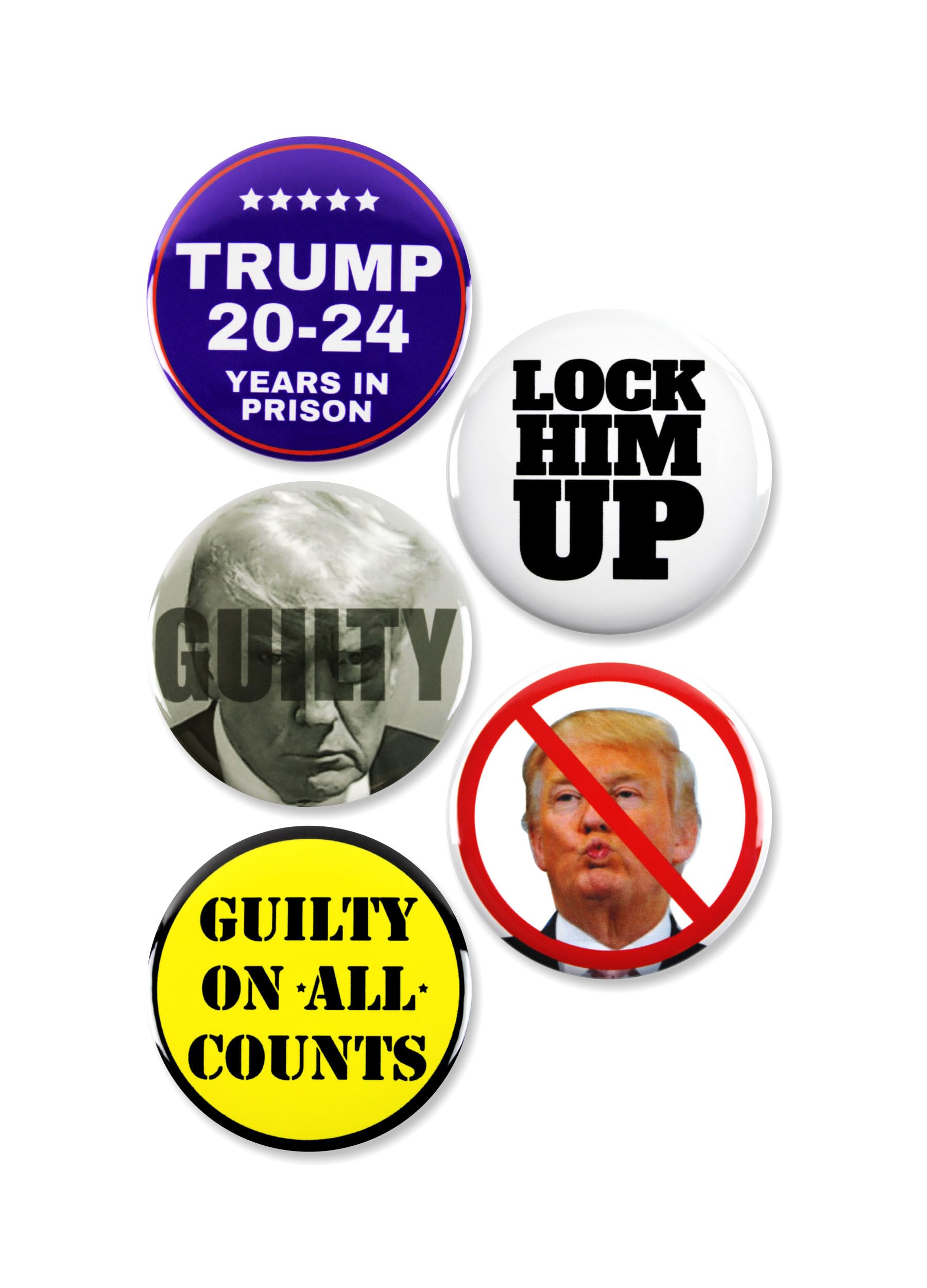 5 Pack - Guilty On All 34 Counts Donald Trump Conviction 2024 Political Pinback Buttons - 2.25 inch
