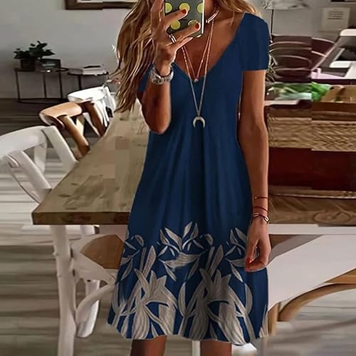 Miniatura 2 de GIANTHONG Vestido de verano 2023 para mujer cuello en V floral bohemio casual holgado estampado de moda mini vestidos cortos de playa